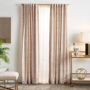 imageMartha Stewart Monroe Metallic Velvet Back Tab Window Curtain Panel Pair 95 BlushBlush