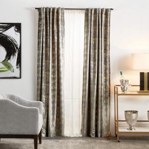imageMartha Stewart Monroe Metallic Velvet Back Tab Window Curtain Panel Pair 95 BlushGrey