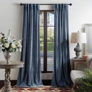 imageMartha Stewart Naples Chenille Solid Back Tab Window Curtain Panel Pair 84quot NavyNavy