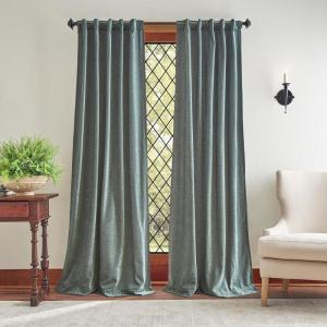 imageMartha Stewart Naples Chenille Solid Back Tab Window Curtain Panel Pair 84quot NavyOlive