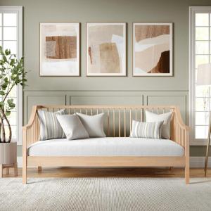 imageMartha Stewart Neely Platform Daybed with Wood Spindles Solid Wood Frame No Box Spring Needed Twin Size BlackLight Beech