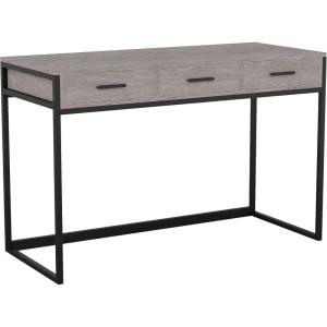 imageMartha Stewart Ollie Home Office Desk with 3 Drawers in Walnut Wood Grain with Polished Brass HardwareGray TopOil Rubbed Bronze Frame