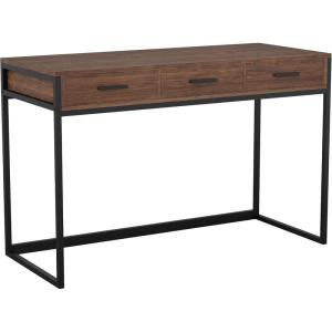 imageMartha Stewart Ollie Home Office Desk with 3 Drawers in Walnut Wood Grain with Polished Brass HardwareWalnut TopOil Rubbed Bronze Frame