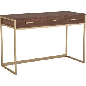 imageMartha Stewart Ollie Home Office Desk with 3 Drawers in Walnut Wood Grain with Polished Brass HardwareWalnut TopPolished Brass Frame