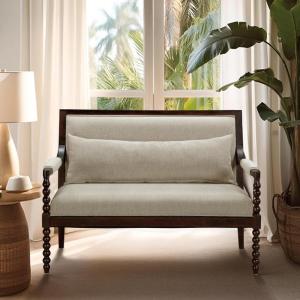imageMartha Stewart Philippe Loveseat for Living Room Lily Pond Collection Spindle Wood Frame Upholstered Seat Lumbar Pillow Cottage Accent Settee Coastal Furniture Decor 475quot W Morocco BrownTaupe