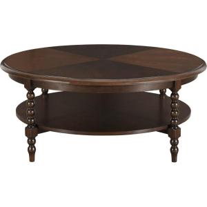 imageMartha Stewart Philippe Round Coffee Table for Living Room Lily Pond Collection Coastal Coffee Table with Shelving for Storage Cottage Inspired Living Room Table 42quot Wide Brown