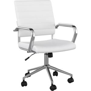 imageMartha Stewart Piper Swivel Task Chair with Armrests for Home Office in White Faux Leather with Polished Nickel FrameWhite Faux LeatherPolished Nickel