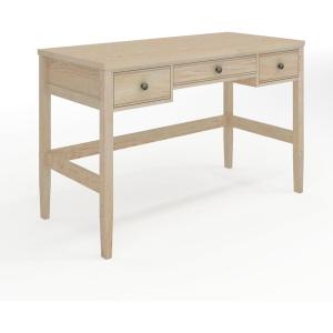 imageMartha Stewart Rhett Writing Desk with 3 Drawers and Tapered Legs in Light Natural with Antique Bronze Hardware