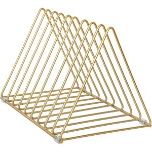 imageMartha Stewart Ryder Gold Mesh Metal 9 Slot Triangle Magazine File Holder Desktop Organizer Sorter