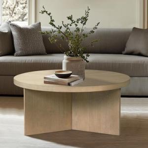 imageMartha Stewart Sadie Round Coffee Table  Starburst Veneer Top Reclaimed Greige Wood Finish Modern Accent for Living Room Lounge or Sitting Area 36quot Dia x 165quot H