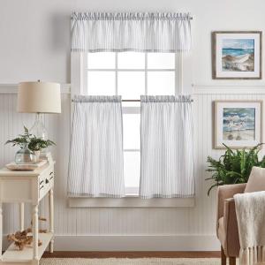 imageMartha Stewart Ticking Stripe 3Piece Window Curtain Valance and Tiers Set White IndigoWhite Indigo