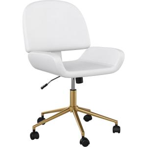 imageMartha Stewart Tyla Armless Swivel Task Chair for Home Office in Gray Faux Leather with Polished Nickel FrameWhite Faux LeatherPolished Brass