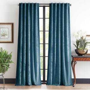 imageMartha Stewart Velvet Curtains Room Darkening Wave Embossed Rod PocketBack Tab Window Curtain Panel Pair 84quot BlueBlue