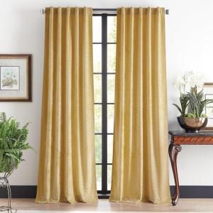 imageMartha Stewart Velvet Curtains Room Darkening Wave Embossed Rod PocketBack Tab Window Curtain Panel Pair 84quot BlueGold