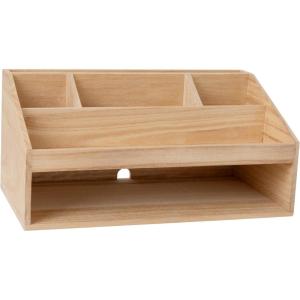 imageMartha Stewart Weston Wooden Desktop Organizer with Open Lower Storage Compartment Engineered Wood Multipurpose Storage Caddy WhiteLight Natural