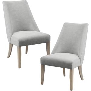 imageMartha Stewart Winfield Upholstered High Back Accent Dining Chairs Set of 2 Padded Seat Solid Wood Legs Chambray Jacquard Textured Fabric Cottage Farmhouse for Kitchen Room Light GreyFarmhouse
