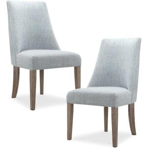 imageMartha Stewart Winfield Upholstered High Back Accent Dining Chairs Set of 2 Padded Seat Solid Wood Legs Chambray Jacquard Textured Fabric Cottage Farmhouse for Kitchen Room Light GreyWinfield Light Blue