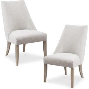 imageMartha Stewart Winfield Upholstered High Back Accent Dining Chairs Set of 2 Padded Seat Solid Wood Legs Chambray Jacquard Textured Fabric Cottage Farmhouse for Kitchen Room Light GreyWinfield Ivory