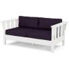 imageMartha Stewart Acadia 4Piece Deep Seating Set with Loveseat in TeakDune BurlapWhite  Navy Linen