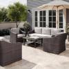 imageMartha Stewart Bedford 4Piece IndoorOutdoor Conversation Set with Sofa 2 Accent Chairs and Coffee Table in Brown Rattan Wicker with Tan AllWeather Cushions
