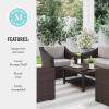 imageMartha Stewart Bedford 4Piece IndoorOutdoor Conversation Set with Sofa 2 Accent Chairs and Coffee Table in Brown Rattan Wicker with Tan AllWeather Cushions