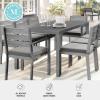 imageMartha Stewart Bedford 71quot IndoorOutdoor Aluminum Patio Table with Umbrella Hole and Brushed Woodgrain Finish in BrownGrey