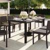 imageMartha Stewart Bedford 71quot IndoorOutdoor Patio Table with Faux Wood Top and Rattan Wicker Finish in GrayBrown