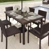 imageMartha Stewart Bedford 71quot IndoorOutdoor Patio Table with Faux Wood Top and Rattan Wicker Finish in GrayBrown