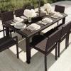 imageMartha Stewart Bedford 71quot IndoorOutdoor Patio Table with Faux Wood Top and Rattan Wicker Finish in GrayBrown
