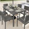 imageMartha Stewart Bedford 71quot IndoorOutdoor Patio Table with Faux Wood Top and Rattan Wicker Finish in GrayGrey