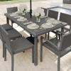 imageMartha Stewart Bedford 71quot IndoorOutdoor Patio Table with Faux Wood Top and Rattan Wicker Finish in GrayGrey