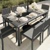imageMartha Stewart Bedford 71quot IndoorOutdoor Patio Table with Faux Wood Top and Rattan Wicker Finish in GrayGrey
