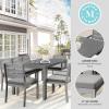 imageMartha Stewart Bedford 9 Piece Patio Set with 71quot Table and 8 Stackable Chairs with Gray Brushed Woodgrain Aluminum Finish Gray AllWeather Seat Cushions