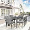imageMartha Stewart Bedford 9 Piece Patio Set with 71quot Table and 8 Stackable Chairs with Gray Brushed Woodgrain Aluminum Finish Gray AllWeather Seat Cushions