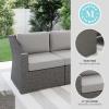 imageMartha Stewart Bedford IndoorOutdoor Modular Patio Loveseat with Rattan Wicker Finish in Brown with Tan AllWeather CushionsGray CushionsGray Frame