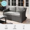 imageMartha Stewart Bedford IndoorOutdoor Modular Patio Loveseat with Rattan Wicker Finish in Brown with Tan AllWeather CushionsGray CushionsGray Frame