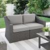 imageMartha Stewart Bedford IndoorOutdoor Modular Patio Loveseat with Rattan Wicker Finish in Brown with Tan AllWeather CushionsGray CushionsGray Frame