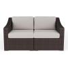 imageMartha Stewart Bedford IndoorOutdoor Modular Patio Loveseat with Rattan Wicker Finish in Brown with Tan AllWeather CushionsTan CushionsBrown Frame