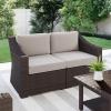 imageMartha Stewart Bedford IndoorOutdoor Modular Patio Loveseat with Rattan Wicker Finish in Brown with Tan AllWeather CushionsTan CushionsBrown Frame