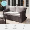 imageMartha Stewart Bedford IndoorOutdoor Modular Patio Loveseat with Rattan Wicker Finish in Brown with Tan AllWeather CushionsTan CushionsBrown Frame