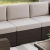 imageMartha Stewart Bedford IndoorOutdoor Modular Patio Sectional Sofa Center Seat with Rattan Wicker Finish in Gray with Gray AllWeather CushionsTan CushionsBrown Frame