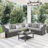 imageMartha Stewart Bedford IndoorOutdoor Modular Patio Sectional Sofa for 6 with Rattan Wicker Finish in Gray with Gray AllWeather Cushions