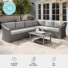 imageMartha Stewart Bedford IndoorOutdoor Modular Patio Sectional Sofa for 6 with Rattan Wicker Finish in Gray with Gray AllWeather Cushions