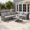 imageMartha Stewart Bedford IndoorOutdoor Modular Patio Sectional Sofa for 6 with Rattan Wicker Finish in Gray with Gray AllWeather Cushions