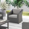 imageMartha Stewart Bedford IndoorOutdoor Patio Accent Chair with Rattan Wicker Finish in Gray with Gray AllWeather CushionsGray CushionsGray Frame