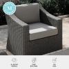 imageMartha Stewart Bedford IndoorOutdoor Patio Accent Chair with Rattan Wicker Finish in Gray with Gray AllWeather CushionsGray CushionsGray Frame