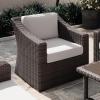 imageMartha Stewart Bedford IndoorOutdoor Patio Accent Chair with Rattan Wicker Finish in Gray with Gray AllWeather CushionsTan CushionsBrown Frame