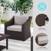 imageMartha Stewart Bedford IndoorOutdoor Patio Accent Chair with Rattan Wicker Finish in Gray with Gray AllWeather CushionsTan CushionsBrown Frame