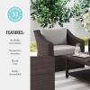 imageMartha Stewart Bedford IndoorOutdoor Patio Accent Chair with Rattan Wicker Finish in Gray with Gray AllWeather CushionsTan CushionsBrown Frame