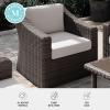 imageMartha Stewart Bedford IndoorOutdoor Patio Accent Chair with Rattan Wicker Finish in Gray with Gray AllWeather CushionsTan CushionsBrown Frame